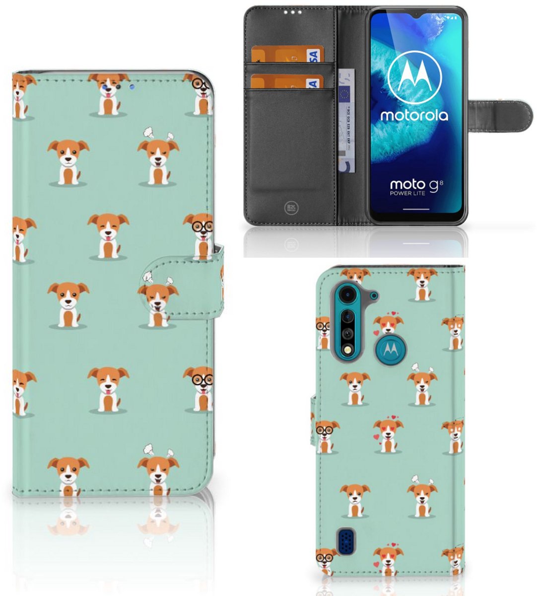 Book Case voor Motorola G8 Power Lite Telefoonhoesje met Pasjes Pups