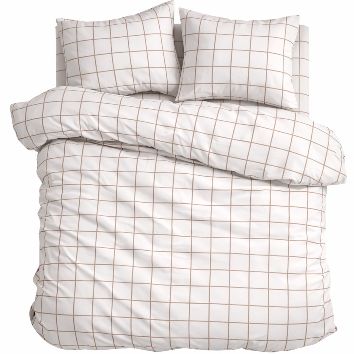 HappyNest - Dekbedovertrek Tweepersoons - 200x220 cm + Met 2 Kussenslopen - 60*70 cm - Wit - Strijkvrij