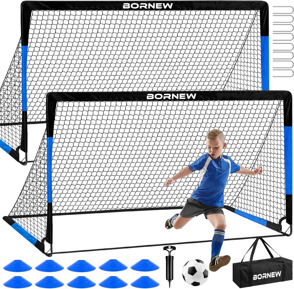 Pop-up Voetbaldoelen Set (2 Stuks) - Draagbare Kindervoetbalnetten voor Achtertuin en Training (180x120 cm)