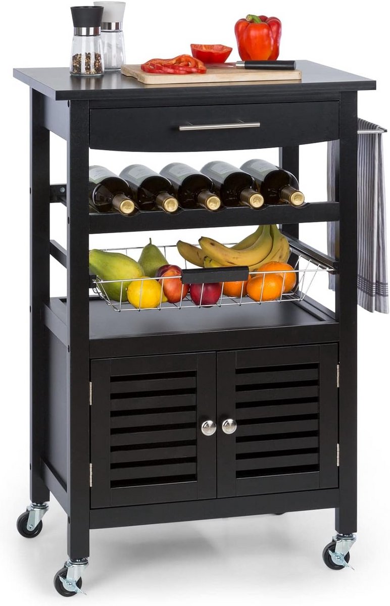 Ruimtebesparende Keuken Trolley met Wielen en Laden voor Magnetron en Fruit