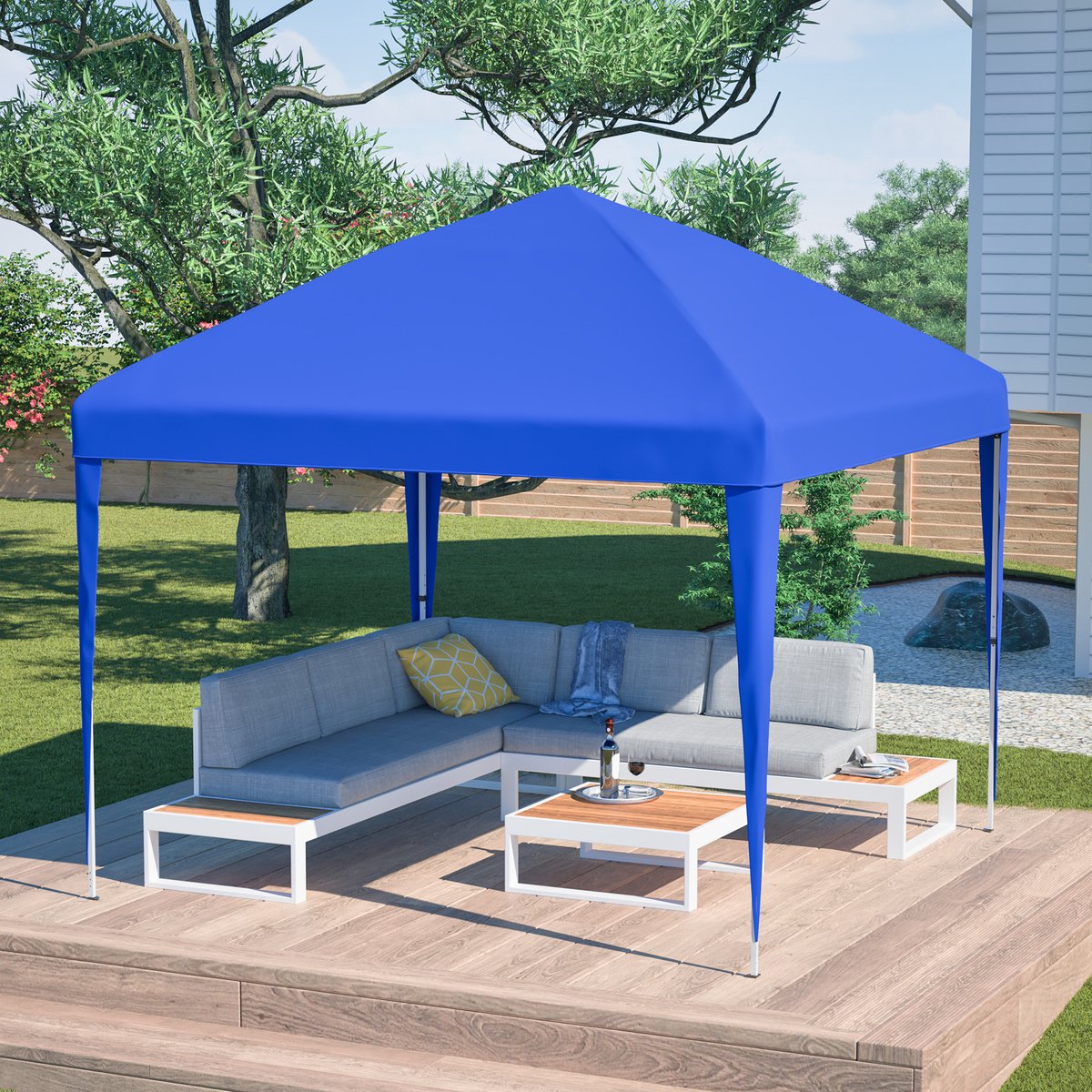 Partytent - 3x3 m - In Hoogte Verstelbaar Met 4 Zandzakken - Metaal En Polyester - Blauw