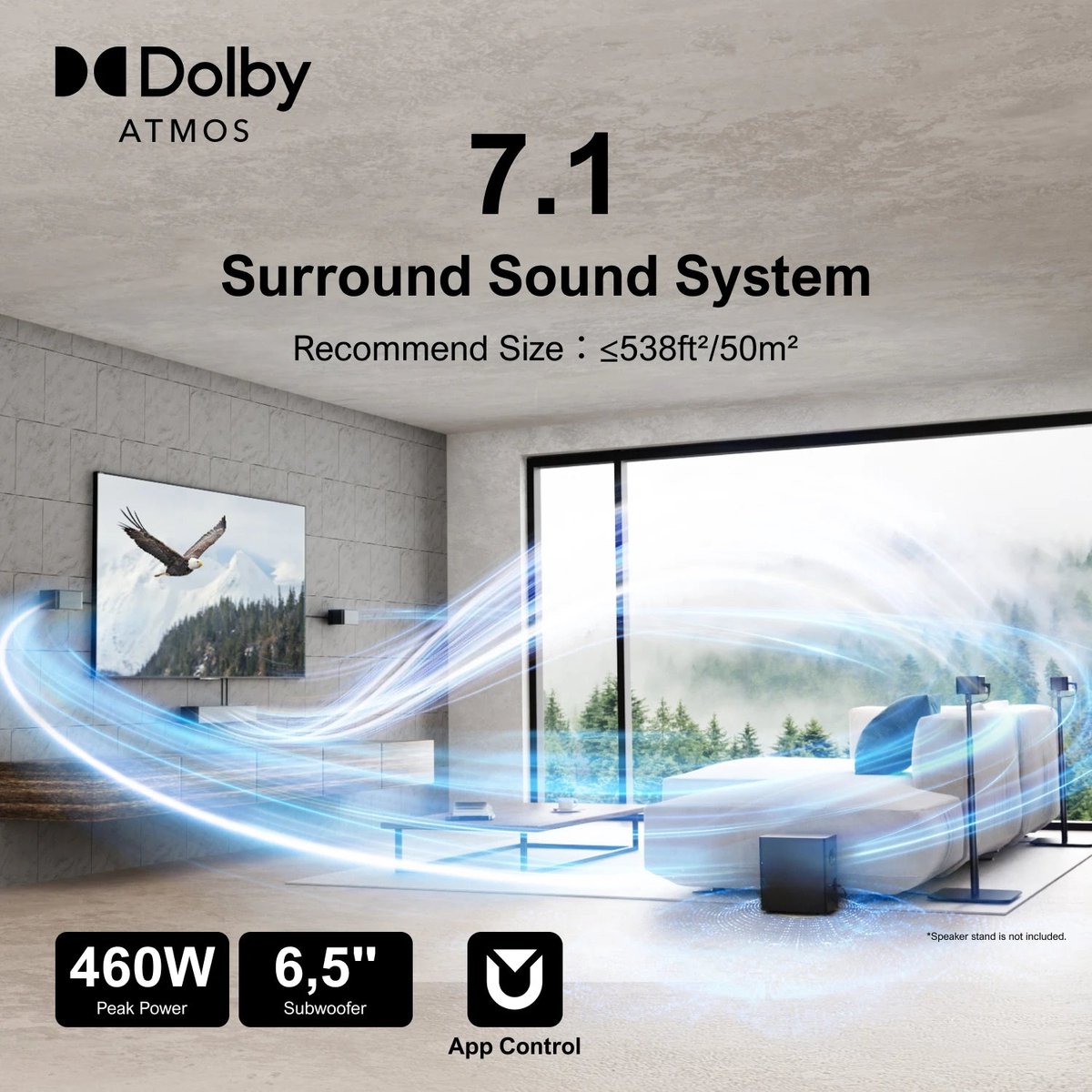 Corvance Soundbar 7.1 Kanaals Dolby Atmos met Draadloze Subwoofer - afbeelding 2