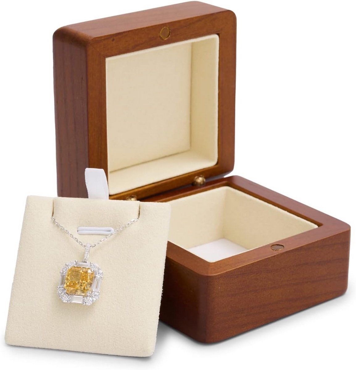 Vintage notenhout hangersieradendoosje voor verlovingsjubileum en Valentijnsdag