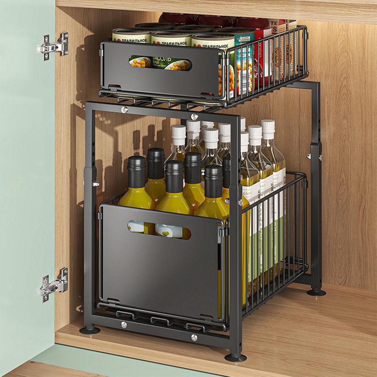 Uittrekbare Dubbellaagse Kast Organizer voor Keuken en Badkamer, Inhoogte Verstelbaar