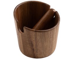 Houten koffiedikhouder - Knockbox - accessoire voor koffiemachine - 12,8*12*10,2 cm - Gemaakt van acaciahout