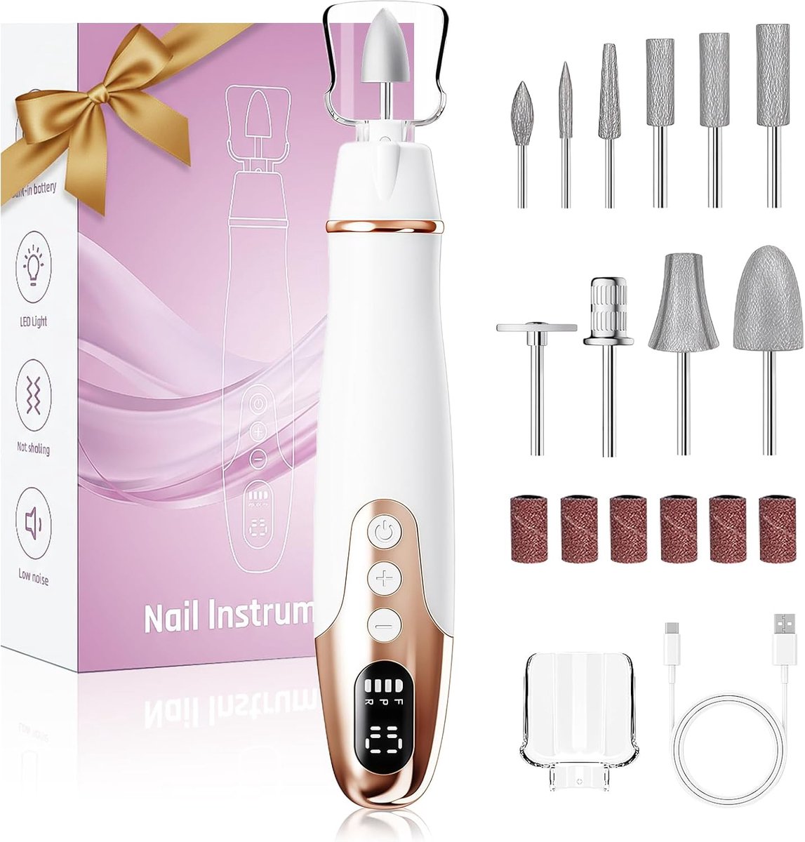 Draadloze Elektrische Nagelfrees Set 35.000 RPM - Manicure & Pedicure Set met LED Licht