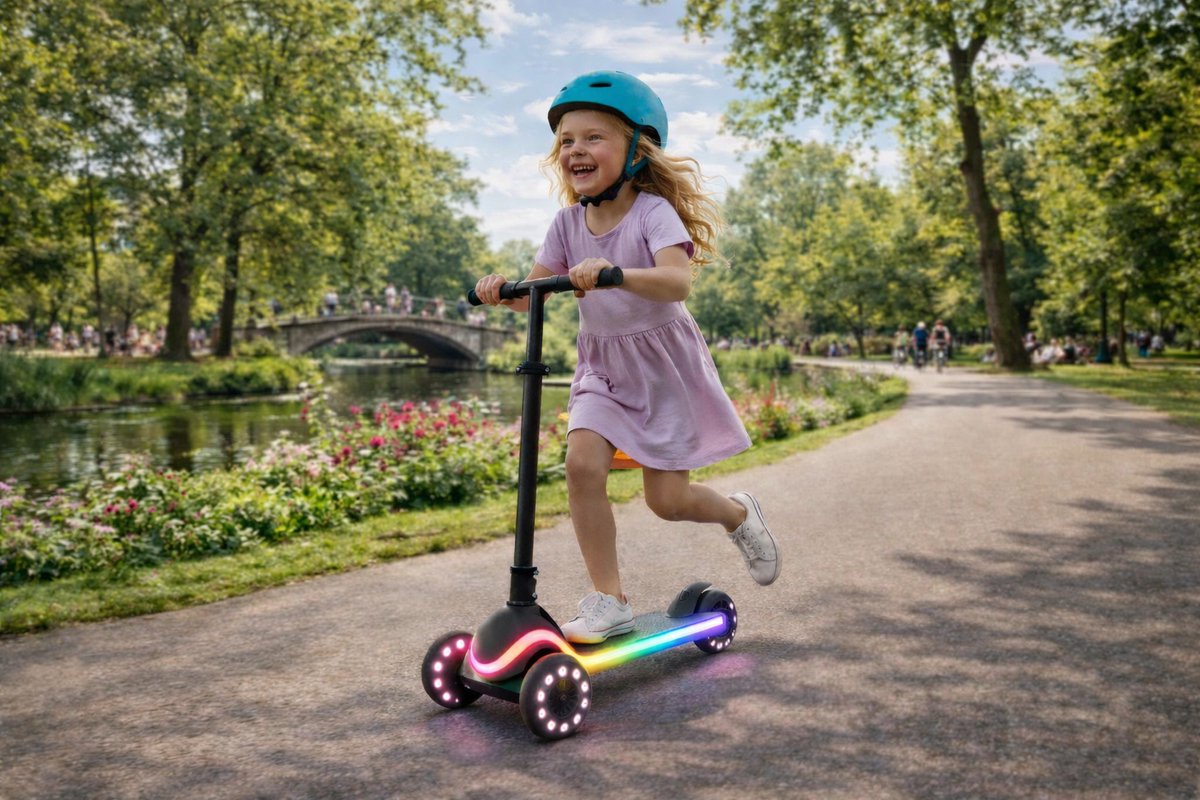 GoudenGracht Kinderstep 2026 - Volledig LED verlichting - 20 Lichtstanden - Step - Kinderstep 3 Wielen - Van 3 tot 8 jaar - Verstelbaar Stuur 60-85 cm - Opvouwbaar — afbeelding 2