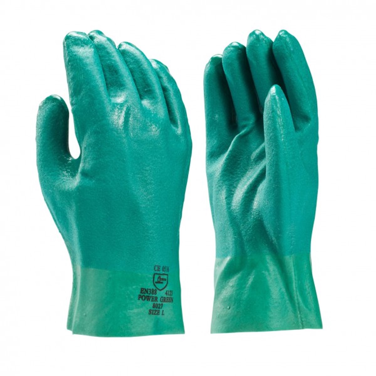 Olie- en vetbestendig handschoen 8027, Groen PVC, dubbel gedompeld - per 12 paar