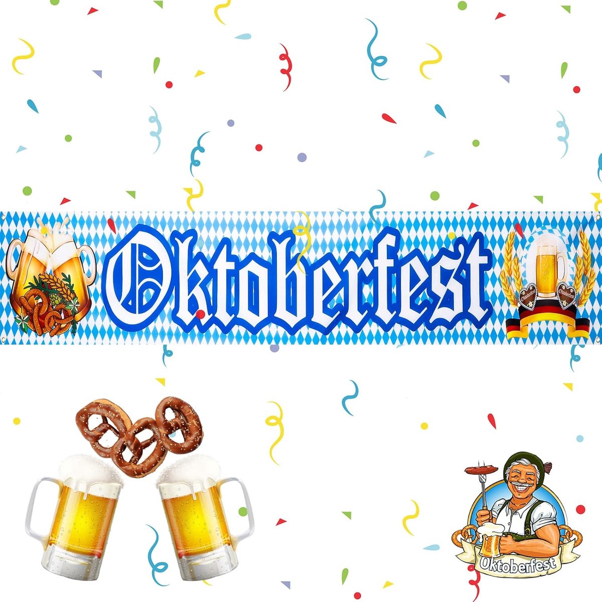 Oktoberfest Tafelkleed Set - Blauw en Wit, Beierse Vlag Geruit voor Feestdecoraties