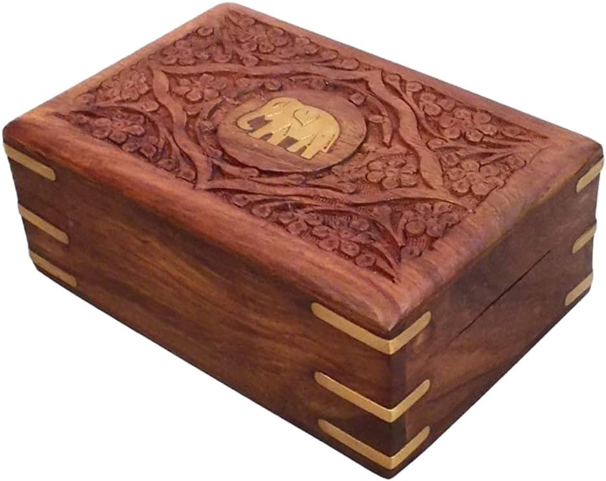 Handgesneden Olifant Reliëf Houten Sieraden Doos - Perfecte Opbergoplossing voor Juwelen