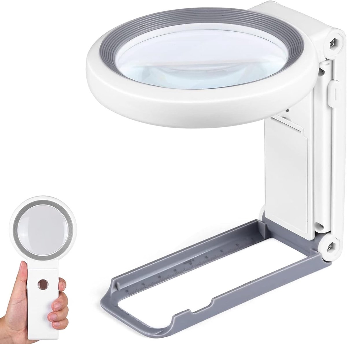 Loep met Licht & Statief – 18 LED – Opvouwbaar – Handzaam – voor Ouderen, Fijn Werk, Munten & Sieraden – Wit