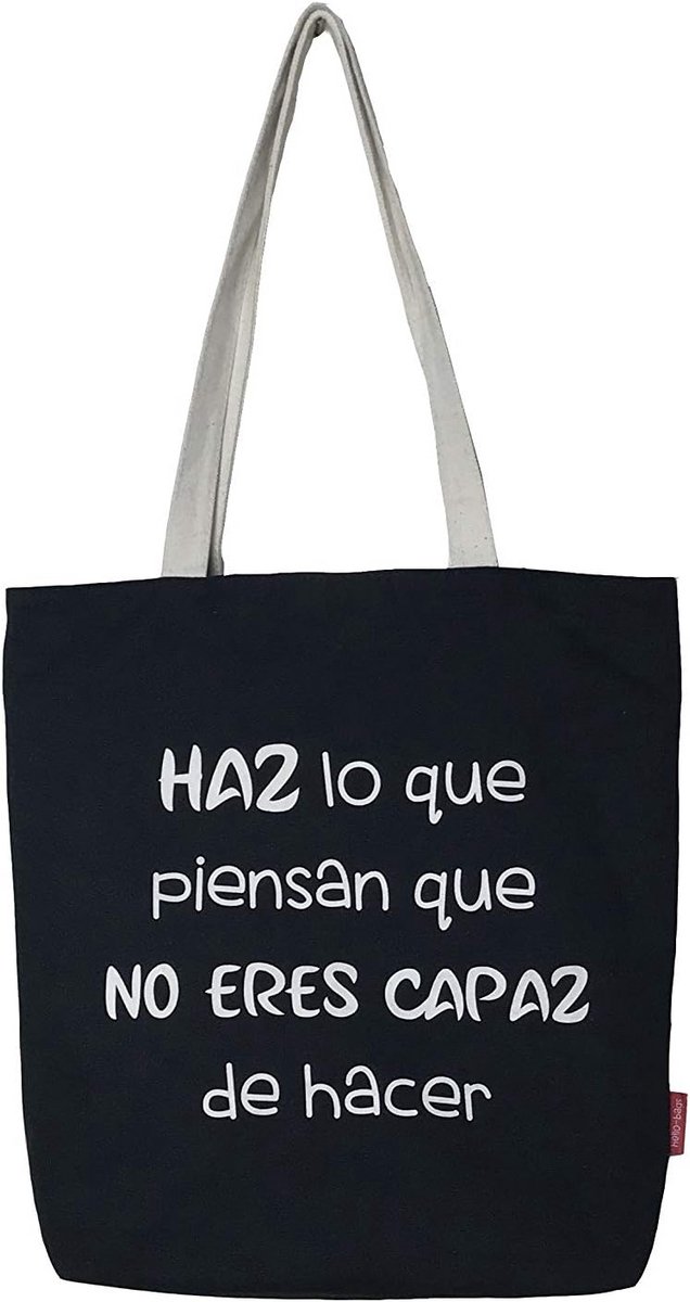Zwarte 100% Katoenen Tote Bag met Ritssluiting, Voering en Binnenzak - 37 x 38 cm