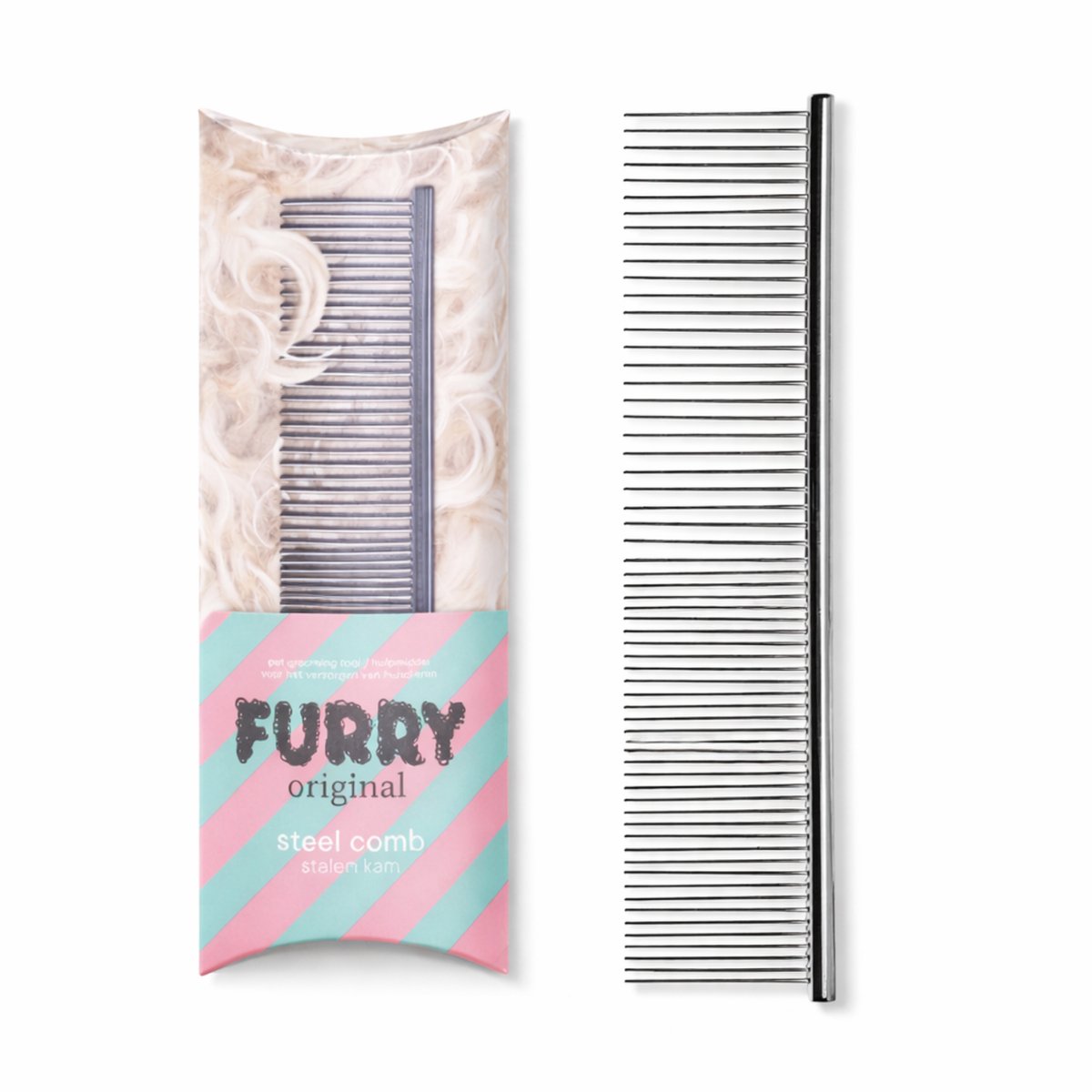 Furry Original® Kam - Honden & Katten - 2 in 1 met Fijne en Grove Tanding - voor Klitten, Los Haar en Vuil - Ondervacht - Langharig en Kortharig - Hondenhaar, Kattenhaar en Dierenhaar Verwijderaar - Verzorging - Hond & Kat - RVS
