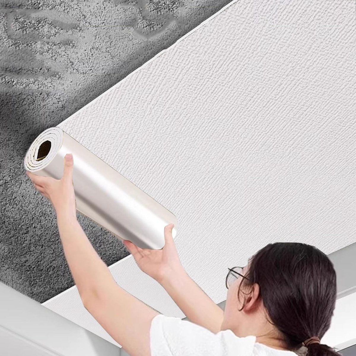 Zelfklevende Wandsticker 50cm×5m,Matglazen wandpanelen van schuim voor cement, systeemplafondbehang voor buitenveranda (wit)