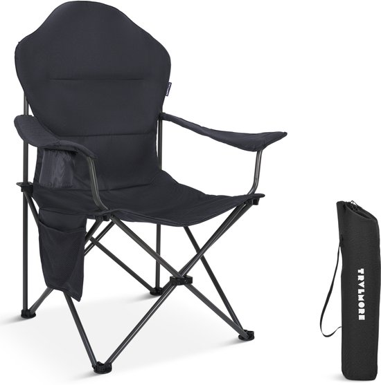TRVLMORE Campingstoel XXL - Opvouwbaar - 160KG Draagvermogen - Incl. Draagtas - Klapstoel - Visstoel - Kampeerstoel - Vouwstoel - Grijs