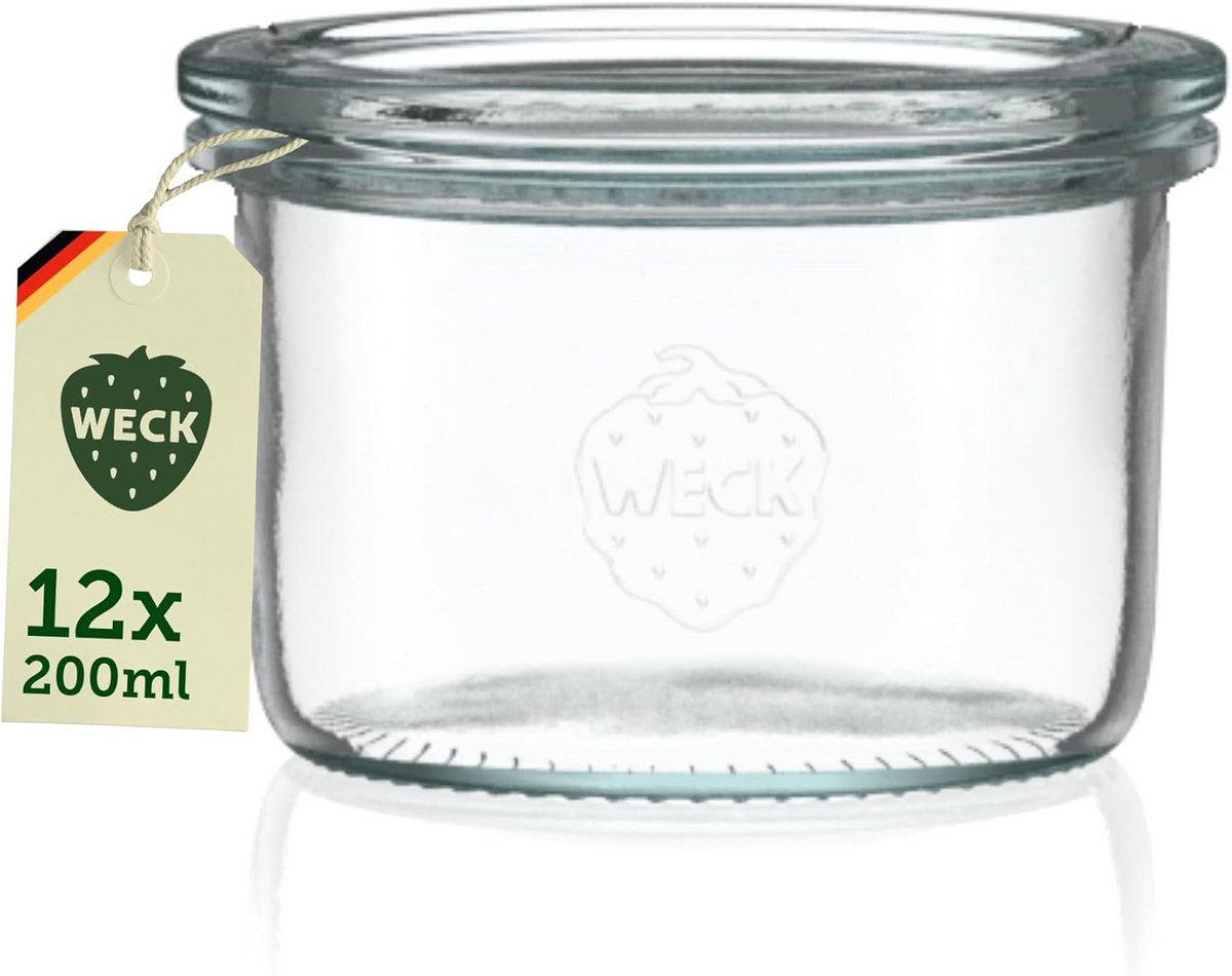 Weck Potten Set 200 ml 12 Stuks Glas met Deksel voor Inmaken en Luchtdicht Bewaren