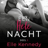 Een vrouw in een zwarte kanten beha ligt op een zacht kleed. Tekst: EEN Hete NACHT DEEL 1 Elle Kennedy.