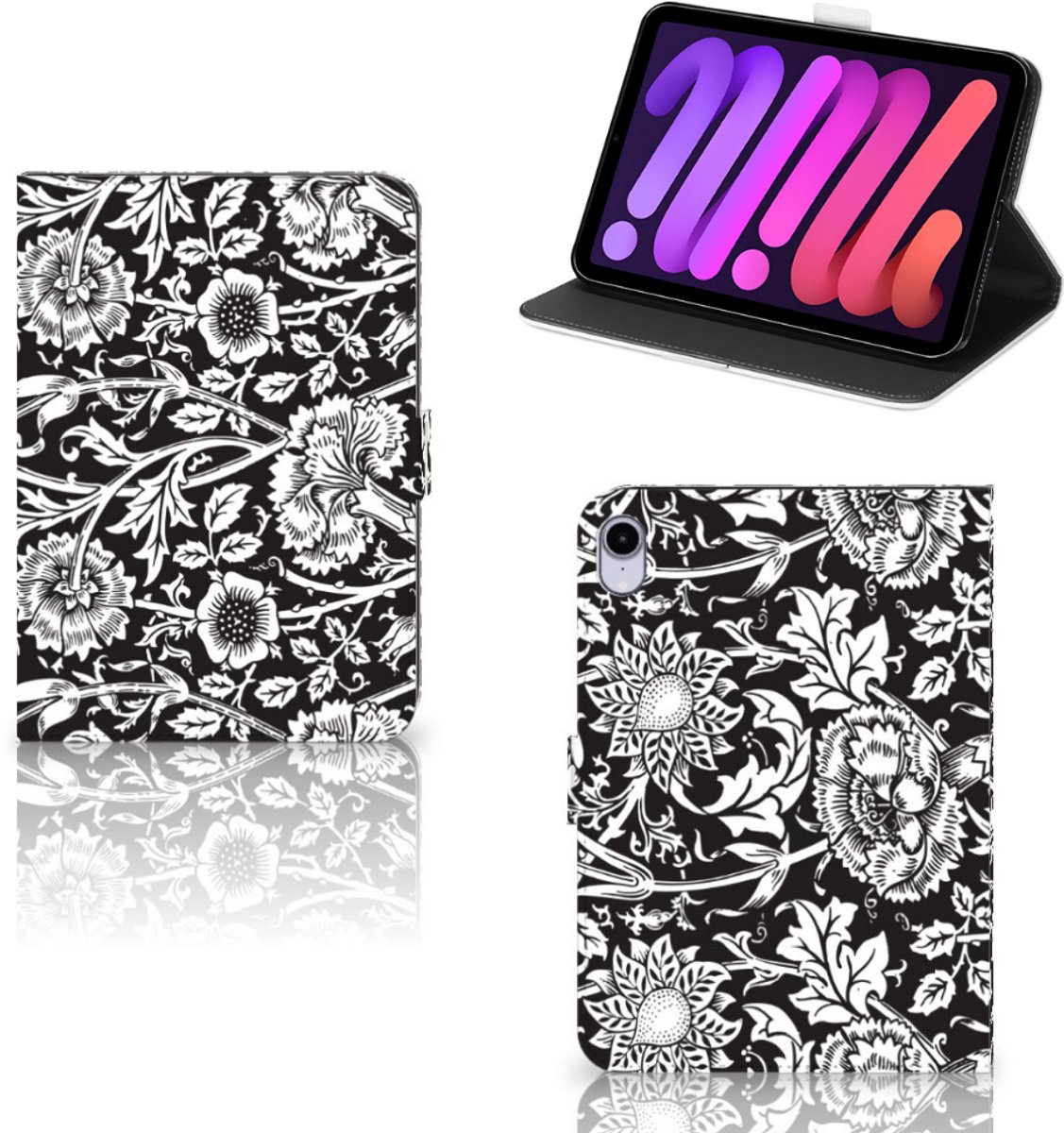 iPad Mini 6 (2021) Tablet Cover Black Flowers