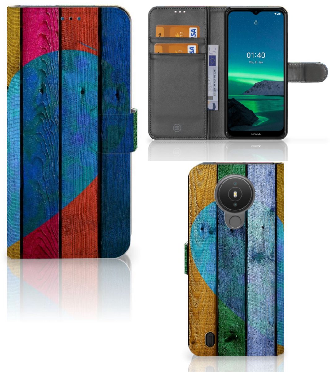 Book Case voor Nokia 1.4 Book Style Case Wood Heart - Cadeau voor je Vriend