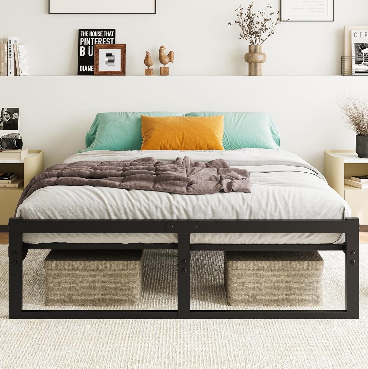 Metalen bedframe 140 x 200 cm met lattenbodem en opbergruimte - Zwart