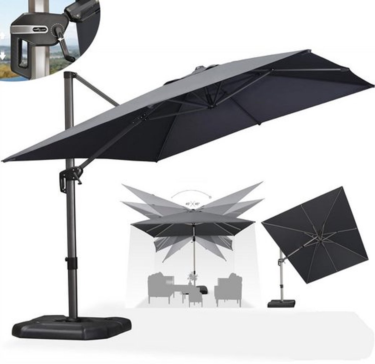 Purple Leaf Tiltable Cantilever Parasol 365x270 cm - Grey