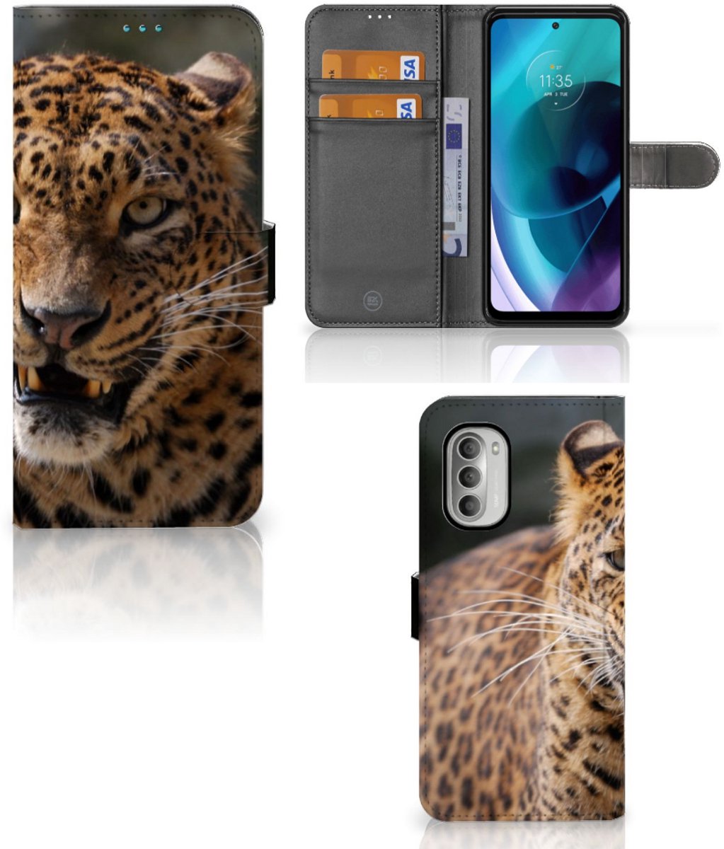 Motorola Moto G51 5G Telefoonhoesje met Pasjes Luipaard