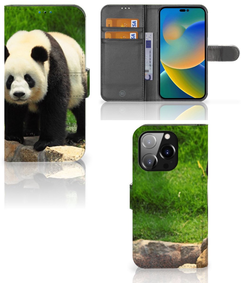 iPhone 14 Pro Telefoonhoesje met Pasjes Panda