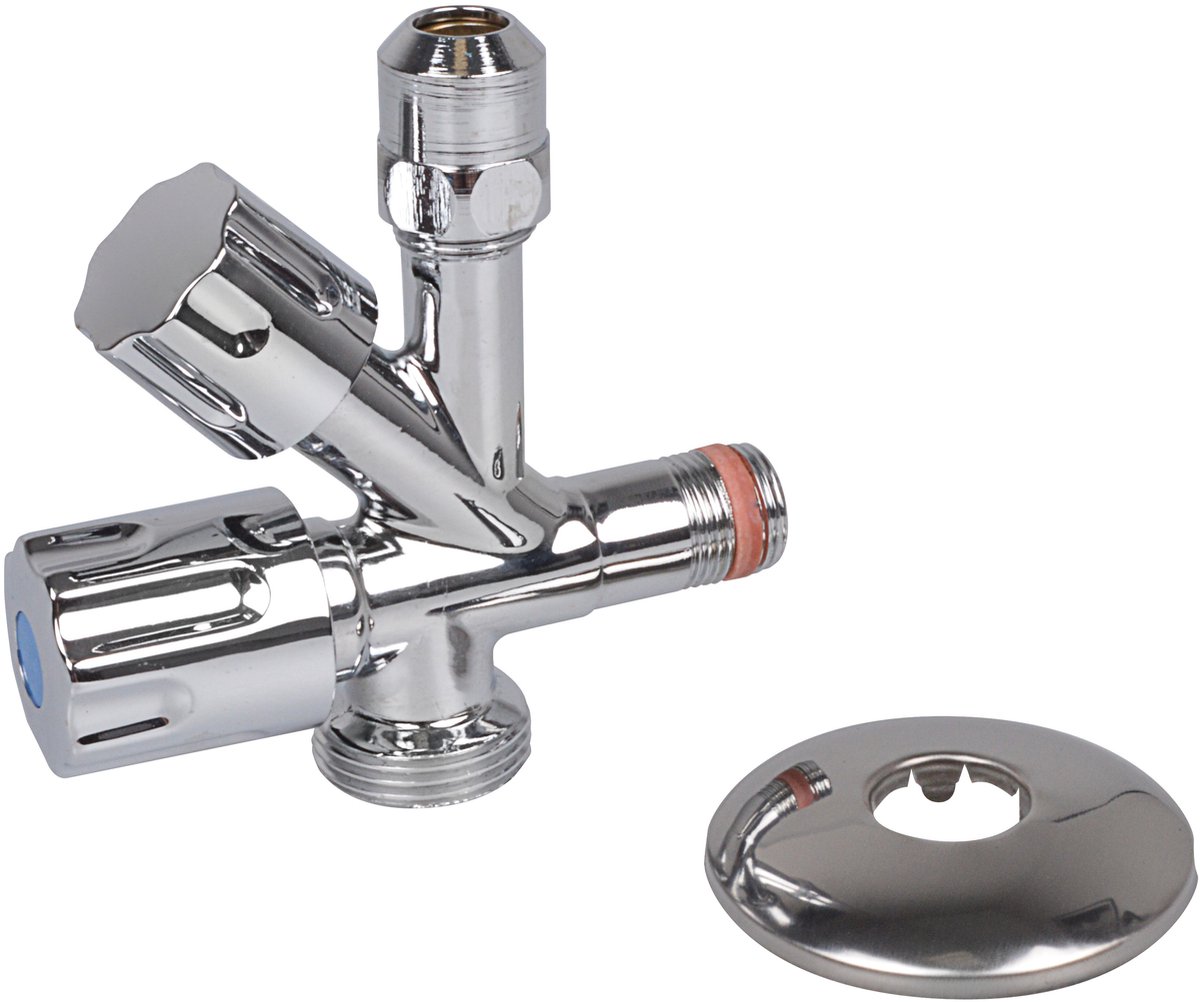 KIRCHHOFF GA-Hoekstopkraan Zelfdichtend RFV - Verchroomd - 1/2"BU x 3/4"BU x 3/8"BU x 10 mmQ