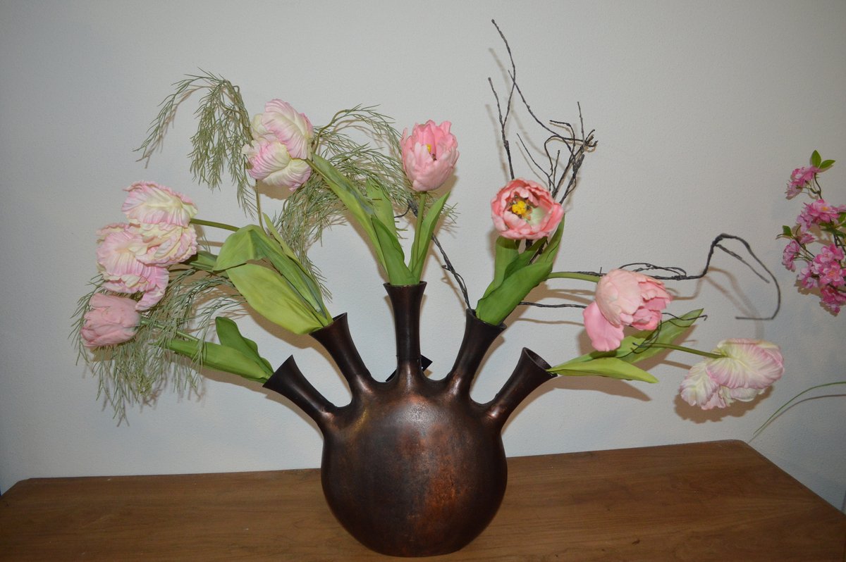 Diga Colmore Toetervaas - Design Bloemenvaas Aluminium Donker Koper - 5 Openingen - 43 x 40 x 12 cm - Vaas voor Vensterbank