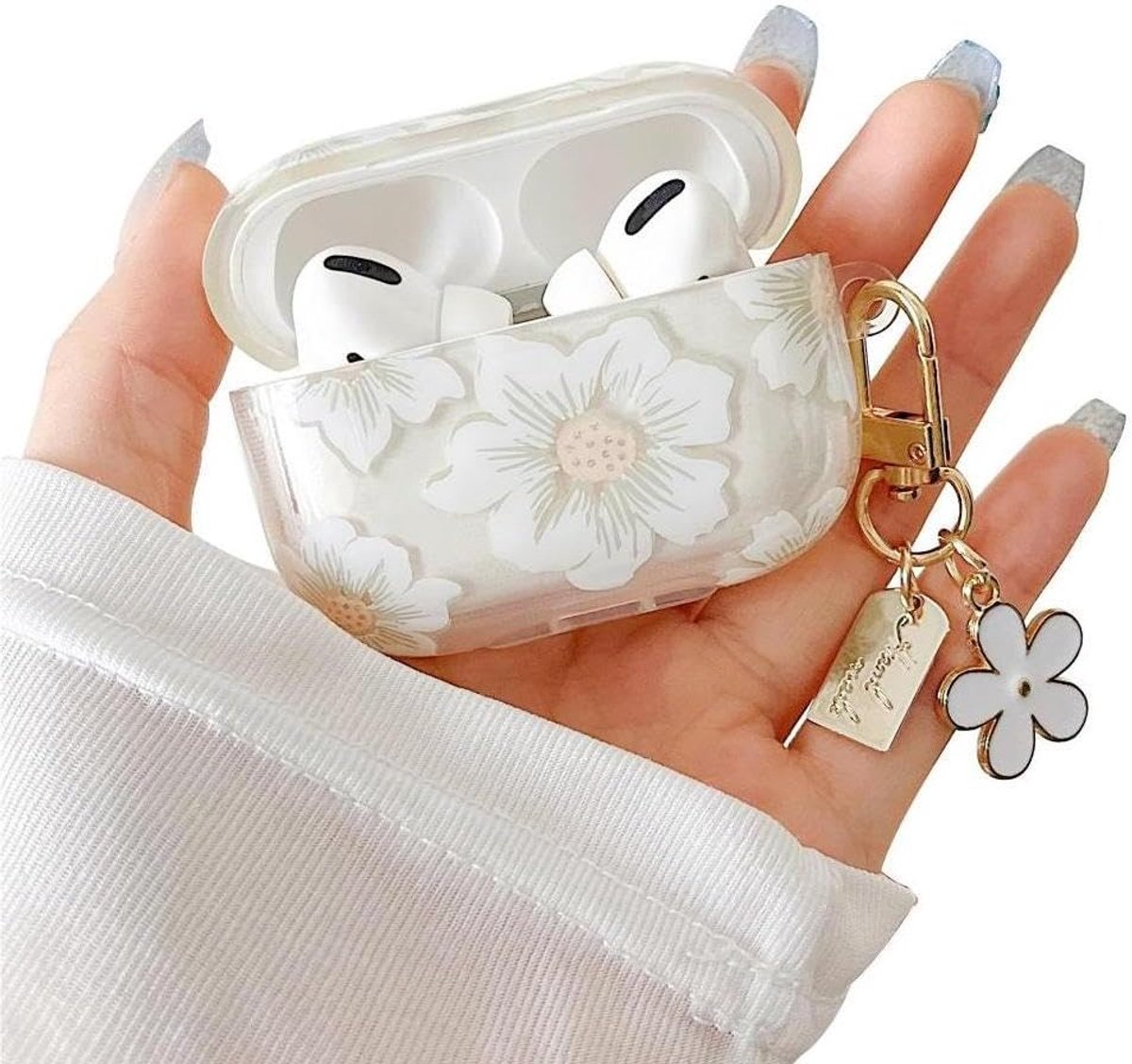 Transparante AirPods Pro Case met Schattige Bloemenpatroon en Sleutelhanger - Soft TPU Beschermhoes voor Meisjes