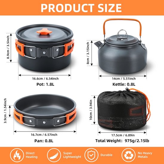 D&A Pannenset - Pannen - Kookpotten - Camping pannenset - Camping servies - Camping pan - Camping kookset - Camping fluitketel — afbeelding 2