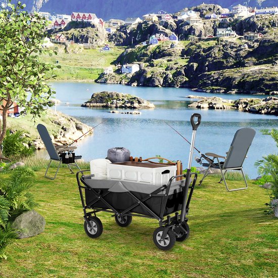 Opvouwbare Bolderkar Zwart Grijs - 100 Liter - 80 kg Draagvermogen - 600D Polyester - Verstelbare Handgreep - 4 Wielen met Rem - Strandwagen Campingwagen Tuinwagen van Merkloos — afbeelding 4