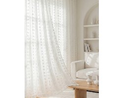 MUPOO Modern Boho Lichtdoorlatend Vitrage kant en klaar met Tunnelzoom 2 Stuks - Voile Gordijn met Speelse Pompons-Veilig & Zacht-Privacybiedend-voor Grote ramen & Schuifpui - Inclusief Embrasse-132x274cm