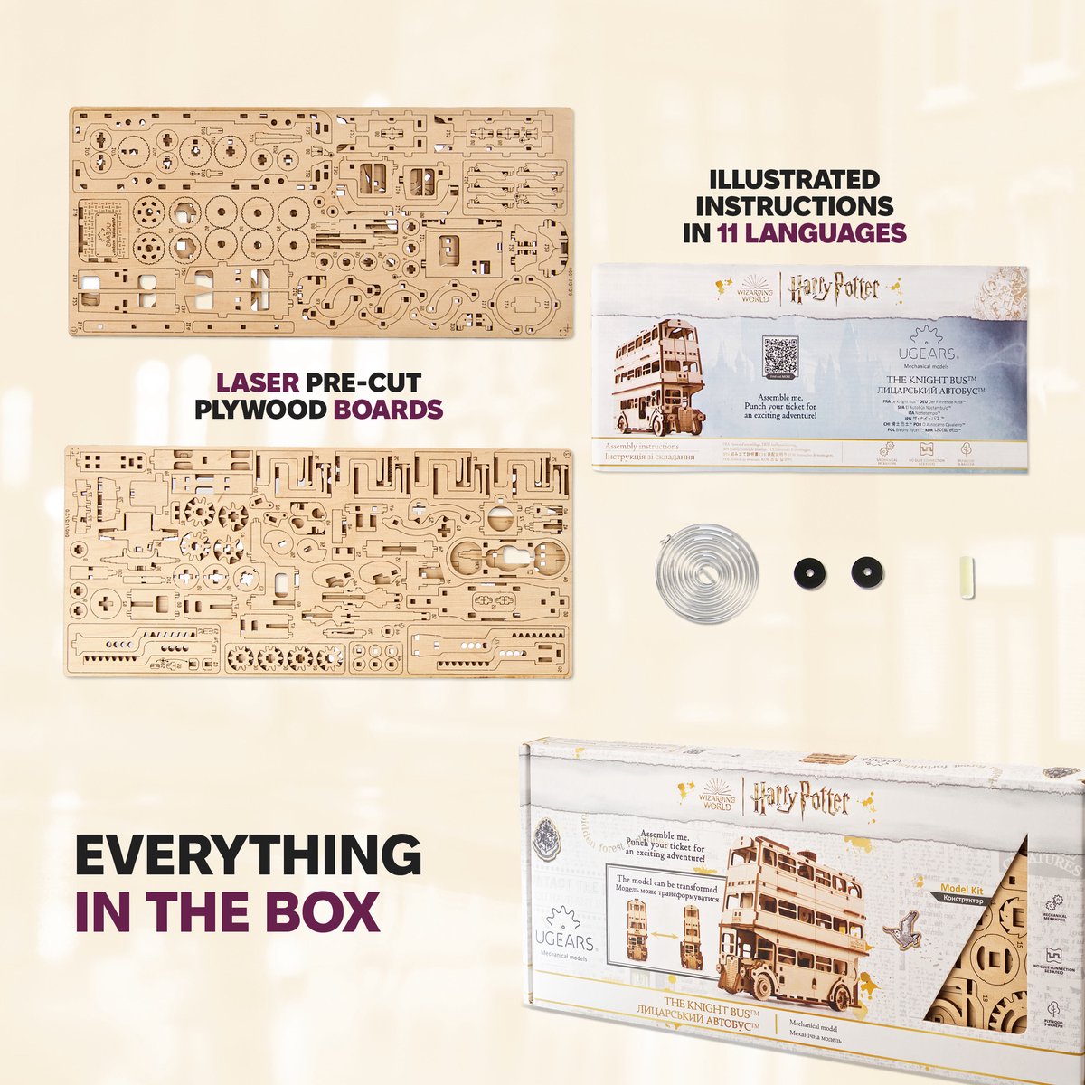 UGEARS 3D Modelbouw - The Knight Bus™ - Harry Potter™ - Mechanisch Bouwpakket Hout - Educatief Speelgoed — afbeelding 9