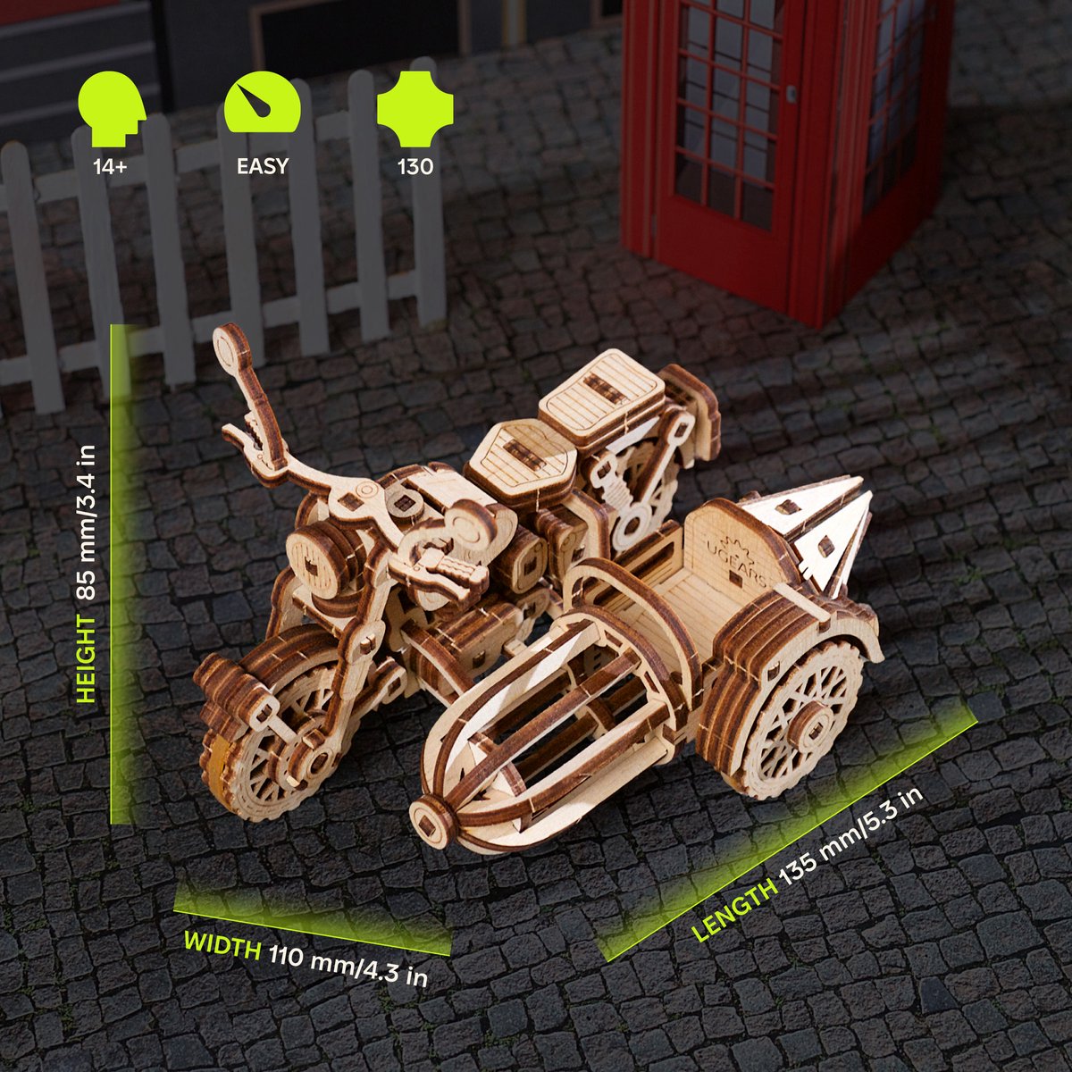 UGEARS 3D Modelbouw - Hagrid's Flying Motorbike™ - Harry Potter™ - Mechanisch Bouwpakket Hout - Educatief Speelgoed — afbeelding 4