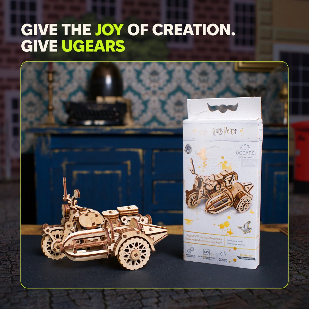 UGEARS 3D Modelbouw - Hagrid's Flying Motorbike™ - Harry Potter™ - Mechanisch Bouwpakket Hout - Educatief Speelgoed — afbeelding 5