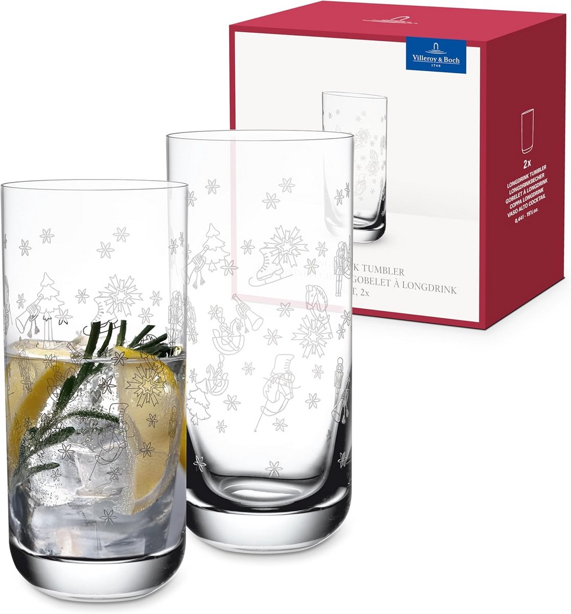 Lange drinkglazen voor kerst, 2 stuks
