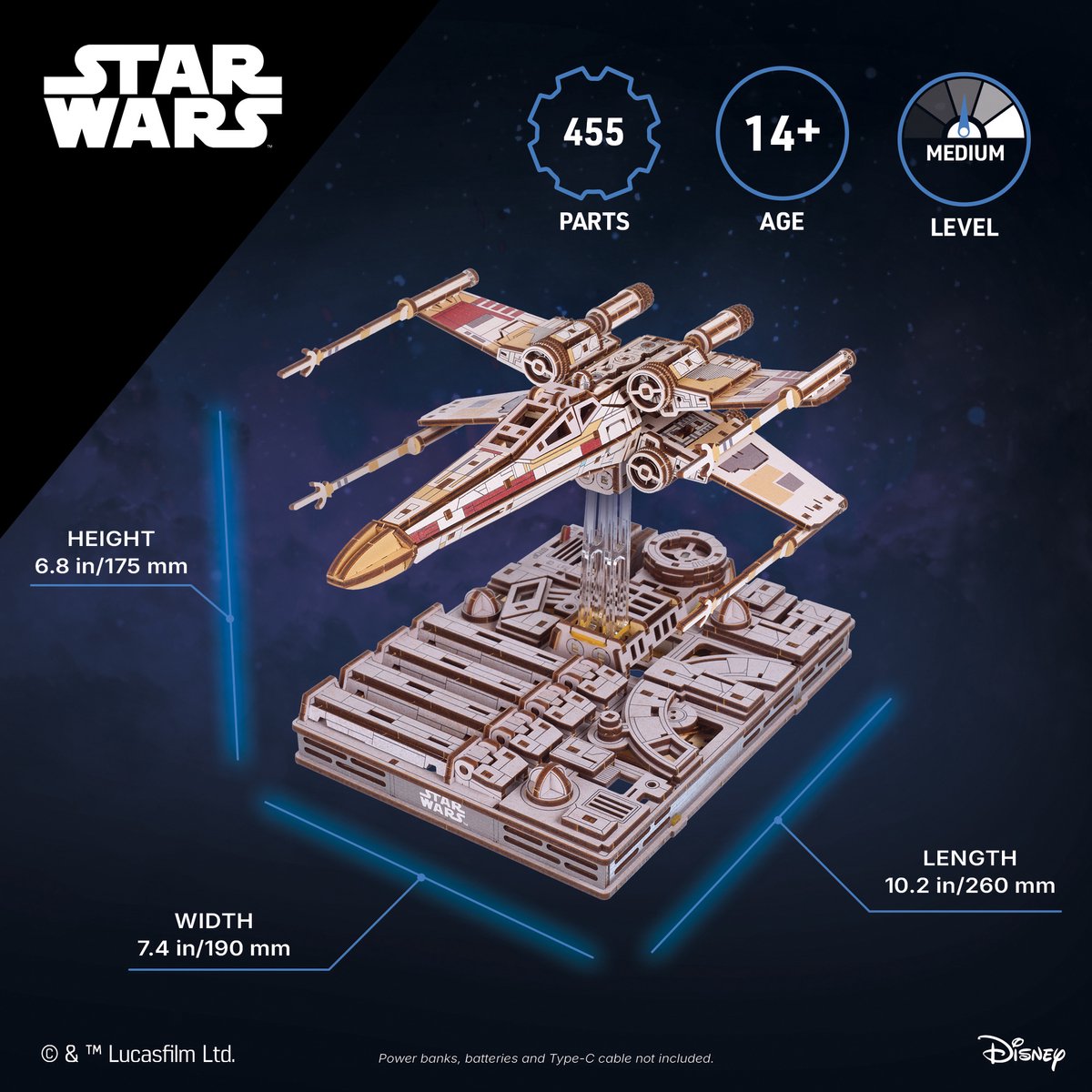 UGEARS 3D Modelbouw - Luke Skywalker's X-Wing Starfighter - Star Wars - Mechanisch Bouwpakket Hout - Educatief Speelgoed — afbeelding 18