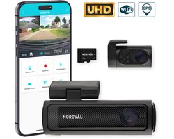 Nordväl DC202-2CH Dashcam – Incl. 256GB SD Kaart – 4K Ultra HD voor en 2K QHD achter – Wifi – GPS – Parkeermodus – Dashcam voor auto – Auto Camera
