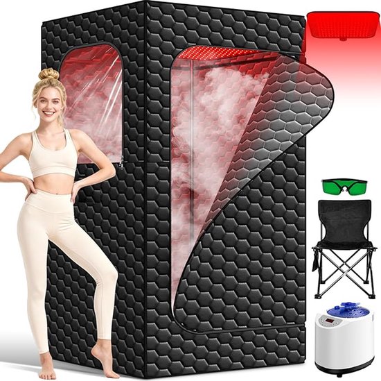 Draagbare Infrarood Sauna met Stoomgenerator – Thuis Sauna 1200W – Roodlicht Therapie 660/850nm met 160 LED’s – Opvouwbare Stoomsauna met Afstandsbediening – 183×82×82 cm