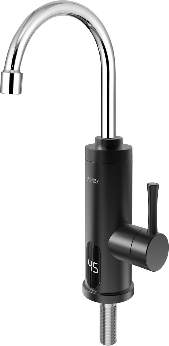 Z-INOX Elektrische Warmwaterkraan 3000W – Direct Warm Water Kraan met Digitaal Display – Doorstroomverwarmer Keukenkraan – Instant Heater Kraan met Aerator – Zwart/Zilver