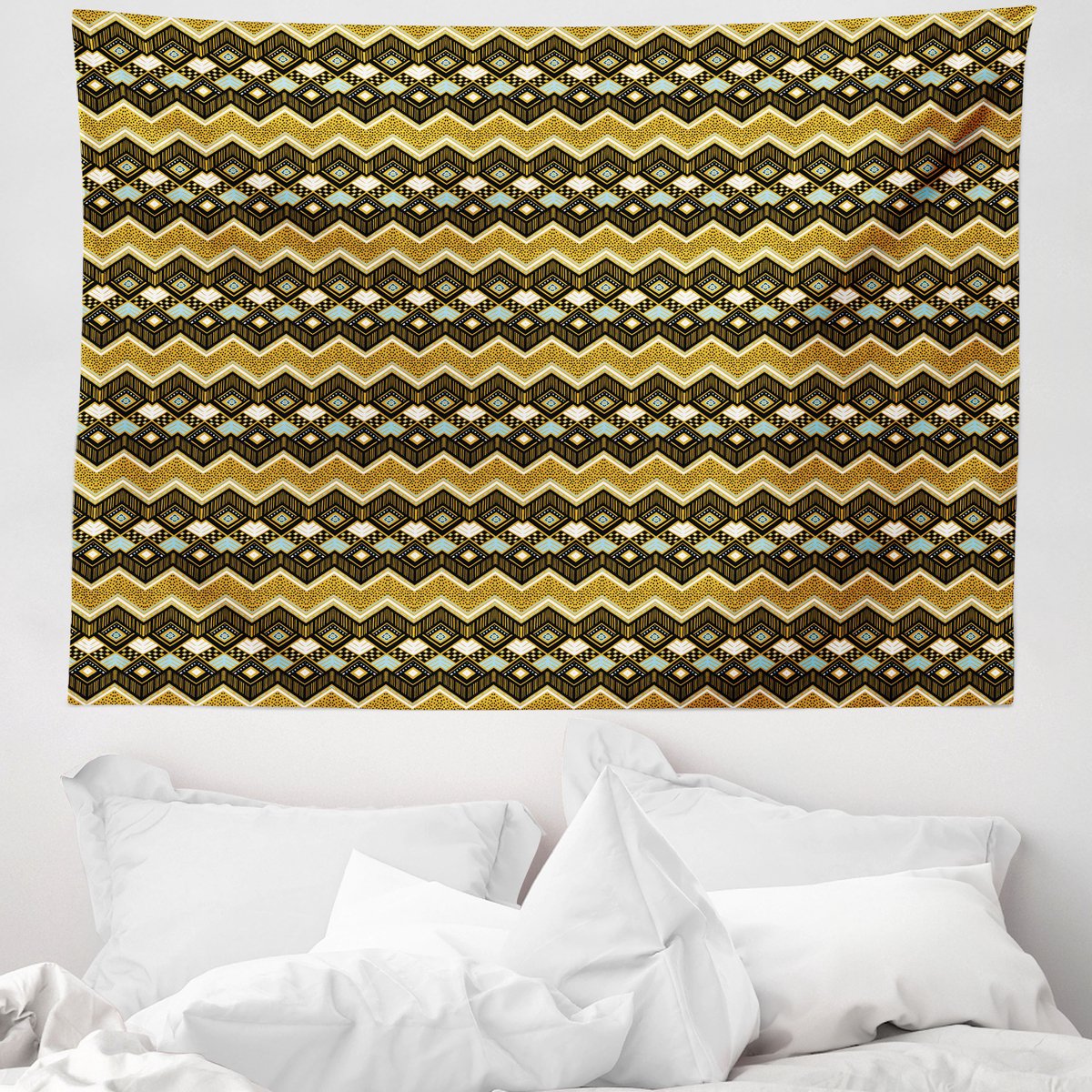 ABAKUHAUS Azteeks wandtapijt, groovy tijdloos folkloristisch, 150 x 110 cm, turquoise Abrikoos Zwart Turkoois
