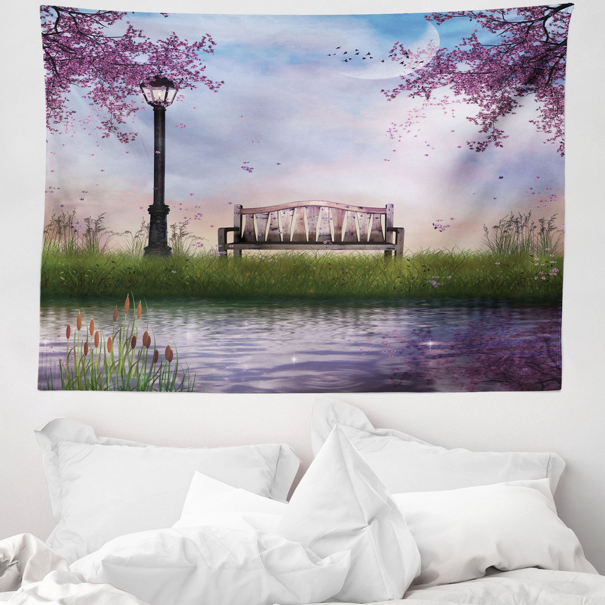 ABAKUHAUS Natuurtapijt en sprei, Bankje Vloeibare Rivier Maan, 150 x 110 cm, Meerkleurig Groen, violet, antraciet