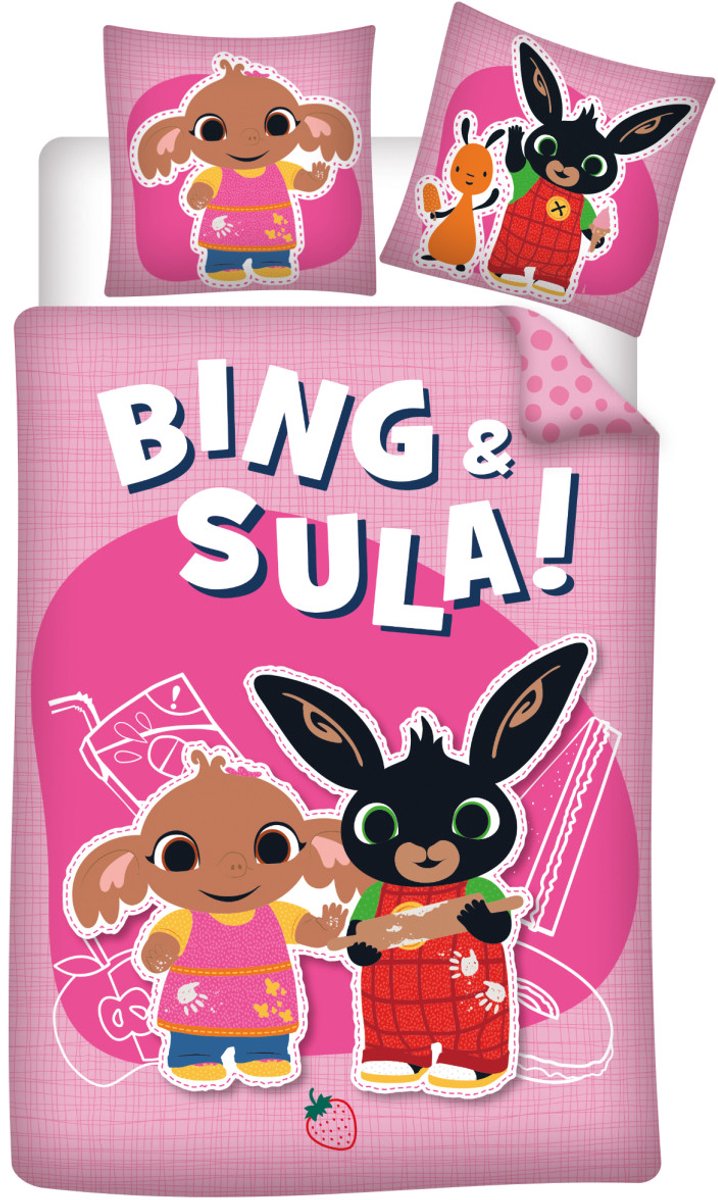 Bing en Sula peuterdekbedovertrek - 100 x 135 cm - Katoen - Roze