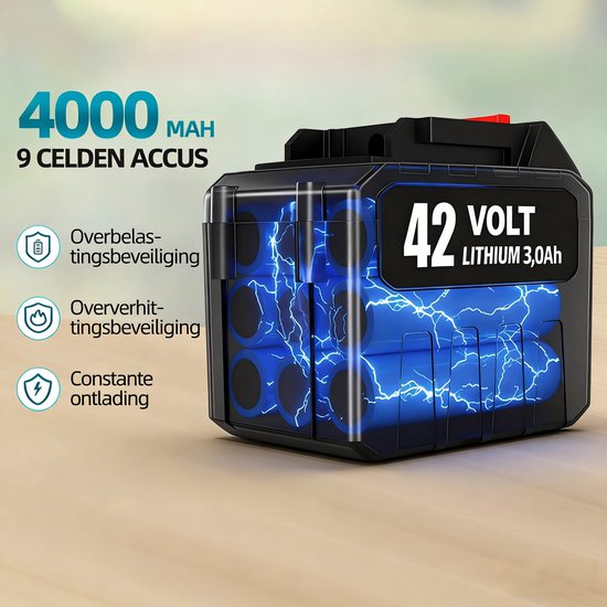 Draadloze Accu Bladblazer - 290 km/u - Borstelloos - Inclusief 4.0Ah Accu & Snellader - 5 Snelheidsstanden - Turbo Modus - Lichtgewicht & Ergonomisch - Voor Bladeren, Sneeuw & Tuinonderhoud van Merkloos	 — afbeelding 2
