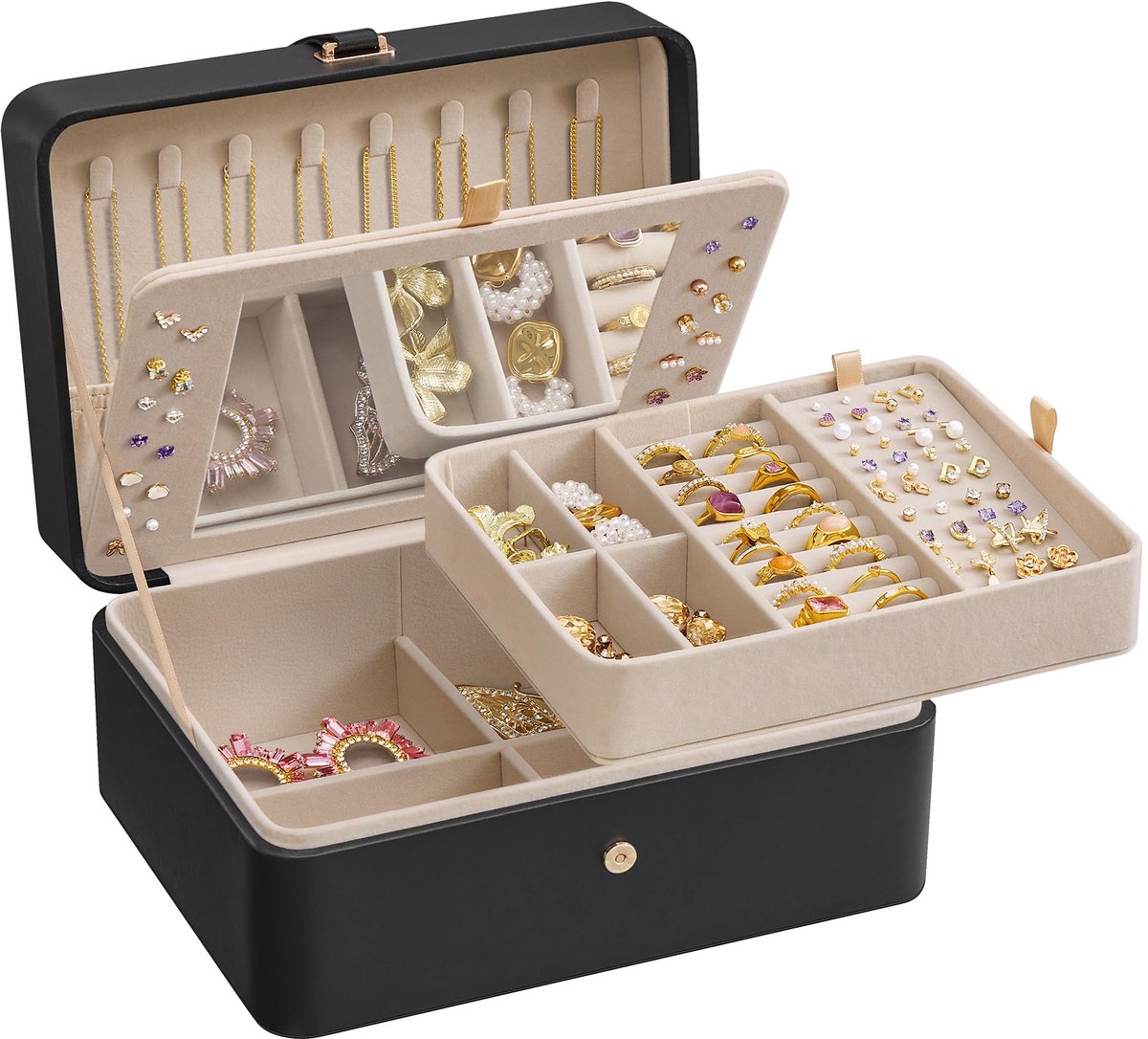 Sieraaddoos - Elegante Spiegel met 2 Verdiepingen - Ruim 17,6 x 22 x 11 cm