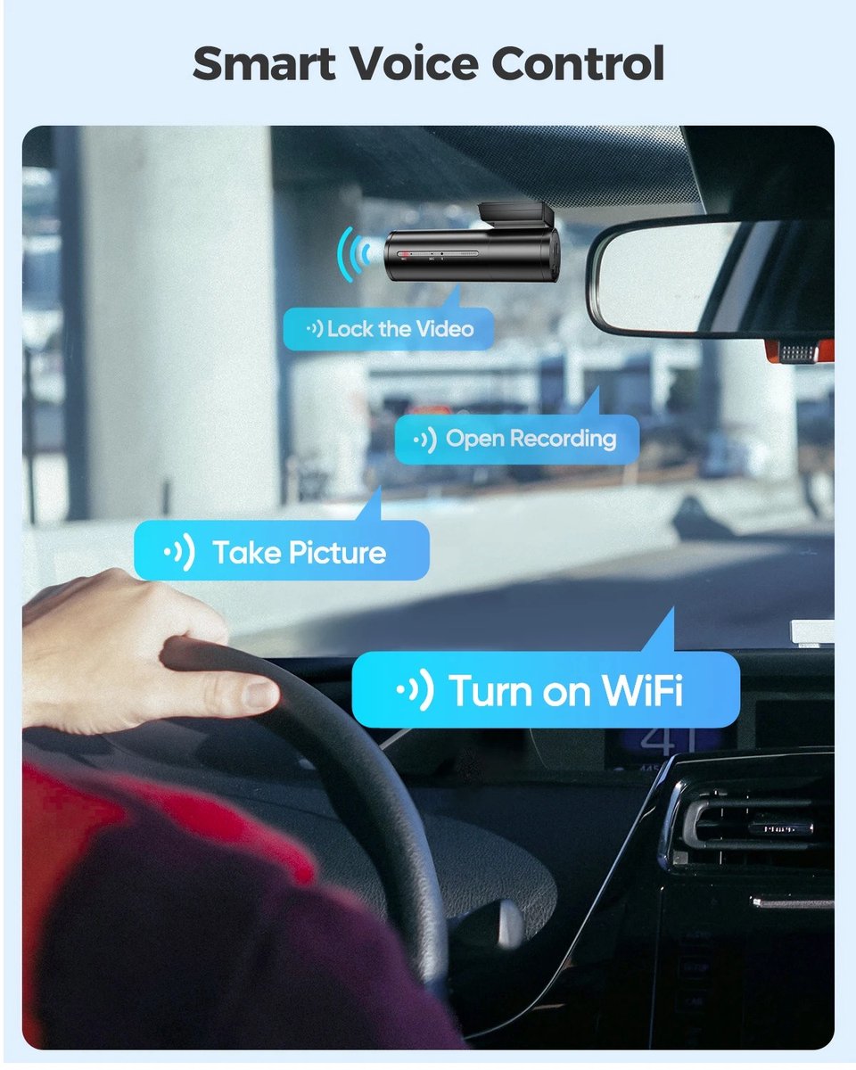 Dash Cam 1296P Camera met WiFi WDR Auto DVR 150 ° FOV App Controle Dash Camera Recorder Spraakbesturing 24H Parkeermodus – foto 2