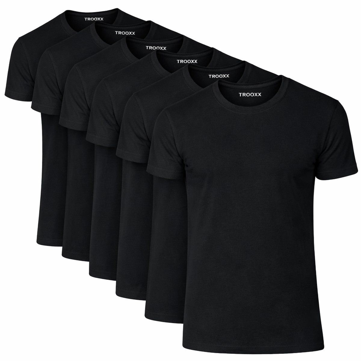 Trooxx - T-Shirt - 6-Pack – Ronde Hals – Zwart – Heren T-Shirts – 100% Katoen – Maat L
