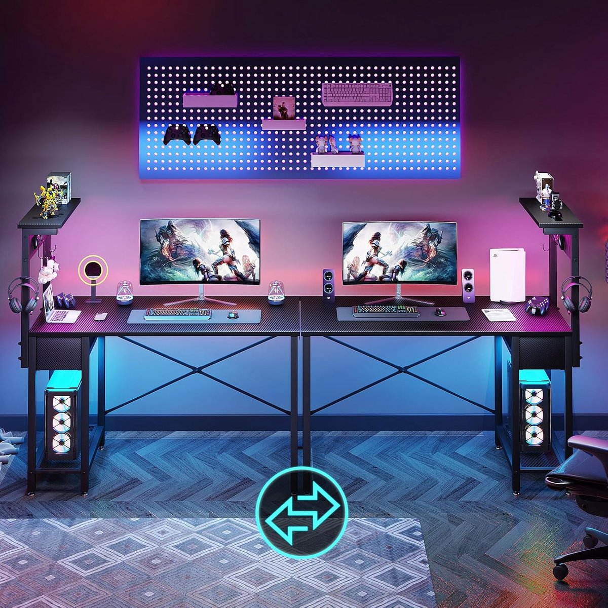 Omkeerbaar Gamingbureau met Pegboard - 47 inch Computerbureau met Houten Lade en CPU-Stand, Perfect voor PC en Laptop — cadeau in Cadeau-ideeën - foto 2