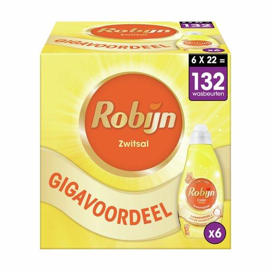 Robijn Klein & Krachtig Vloeibaar Wasmiddel - Color Zwitsal - 6 x 22 wasbeurten - Voordeelverpakking